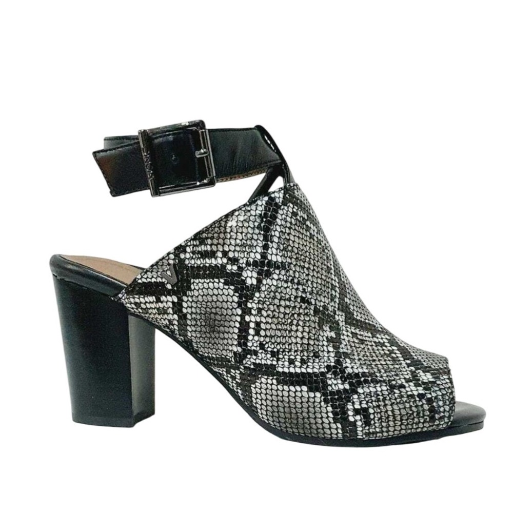 New Vionic Kaia Snake Print Leather Black‎ Ankle Strap Block Heel Sandals Size 9